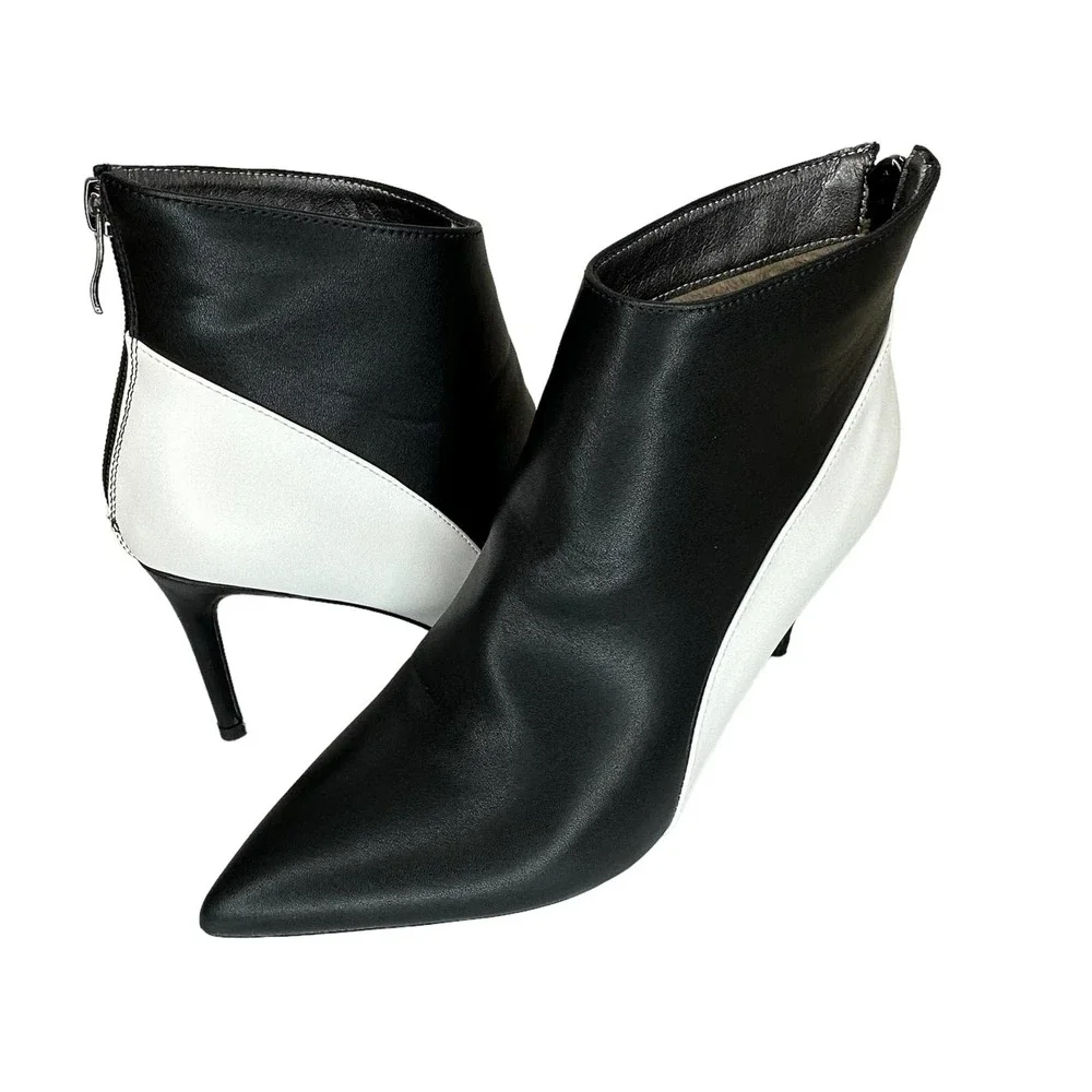 Women Stiletto Ankle Boots Size 7.5 High Heel Pointed Toe Black White NEW - Picture 10 of 15